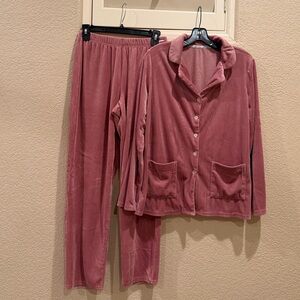 Nine West Rose Pink Velour Ribbed Pajama Set